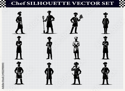 Professional Chef Silhouette Icons for Culinary, Cooking, and Restaurant Designs