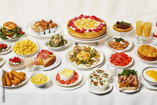 Wallpaper Mural A vibrant spread of diverse dishes featuring breakfast items, desserts, and salads, showcasing colors and textures. Torontodigital.ca