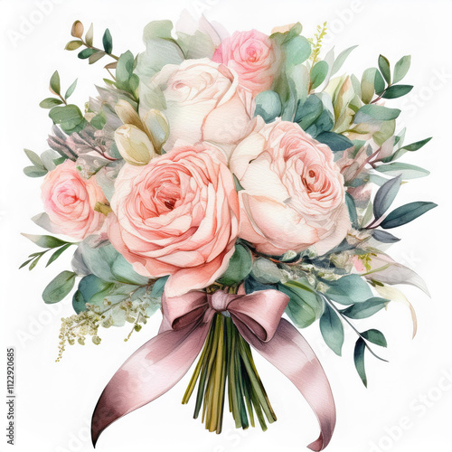 This beautiful watercolor bouquet illustration is perfect for elegant wedding invitations and romantic branding