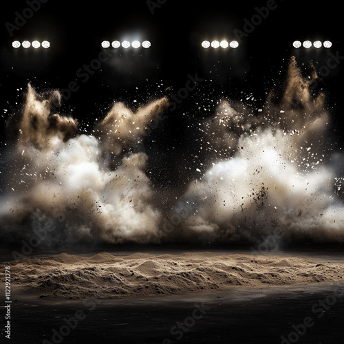 Cinematic Sand Dust Explosion Backdrop with Ground Light, Perfect for Baseball, Softball, Football, Soccer, Dance, and Outdoor Sports

