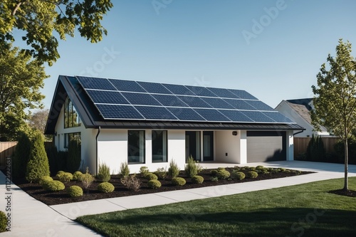 Modern home with seamless solar panels photo