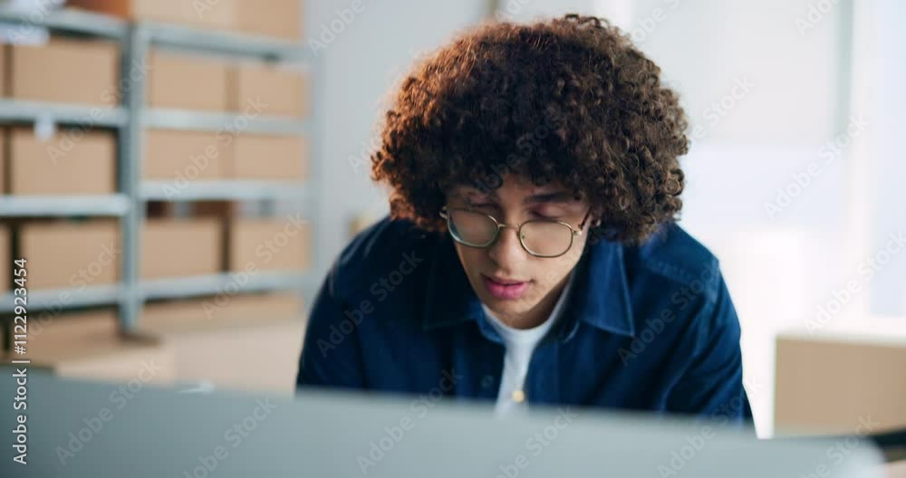 Supply chain, shipping and man on computer in warehouse for delivery, logistics and inventory. Manufacturing, ecommerce and person with online website for planning, distribution and stock checklist Supply chain, shipping and man on computer in warehouse for delivery, logistics and inventory. Manufacturing, ecommerce and person with online website for planning, distribution and stock checklist