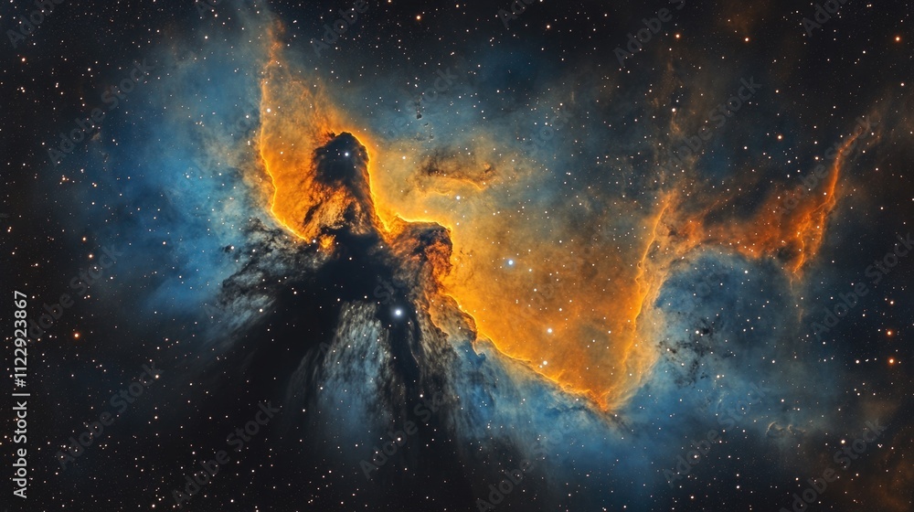 Fototapeta premium Cosmic Nebula Displays Vibrant Orange And Blue Hues