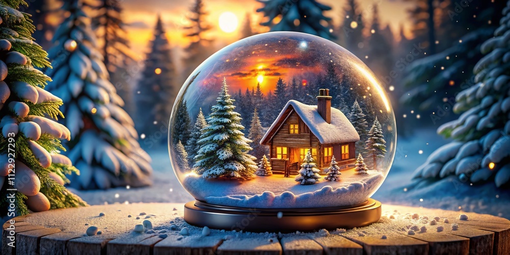 Enchanting Snow Globe with Winter Wonderland Scene of Trees and Cozy Cabin, Perfect for Holiday Cheer and Festive Decor Enchanting Snow Globe with Winter Wonderland Scene of Trees and Cozy Cabin, Perfect for Holiday Cheer and Festive Decor
