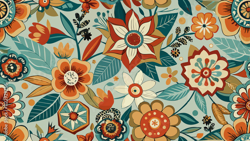 Vibrant Retro Vintage Floral Pattern Design, seamless pattern