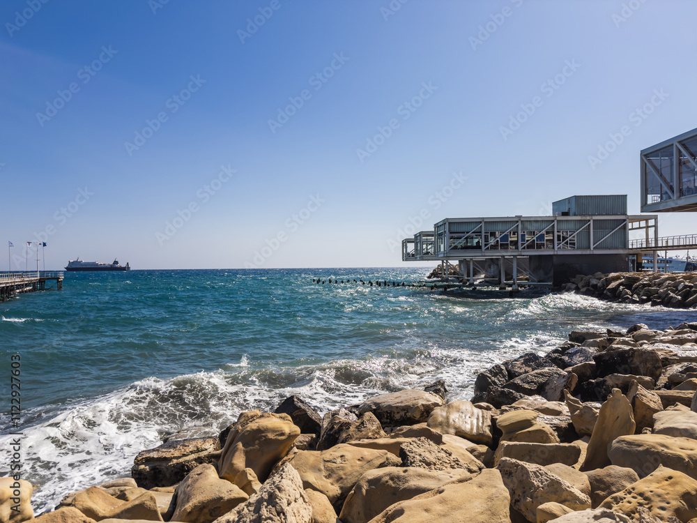 Seaside Pier with View of the Ocean and Ships