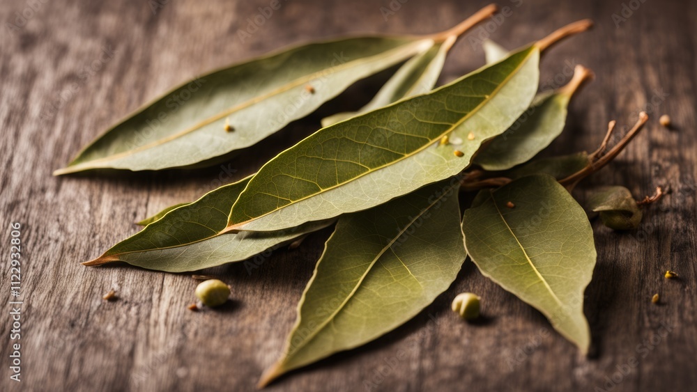 Obraz premium bay leaves on wooden background
