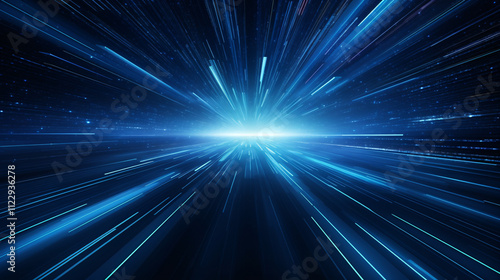 A digital data stream in deep blue, representing high-speed data transfer with flowing binary code.

