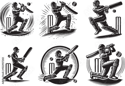 Cricket Player And Bat Illustration Vector Silhouette Sketch eps file