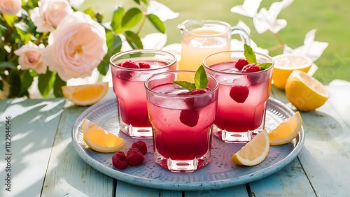 Wallpaper Mural Glasses of fresh raspberry lemonade on wooden table Torontodigital.ca