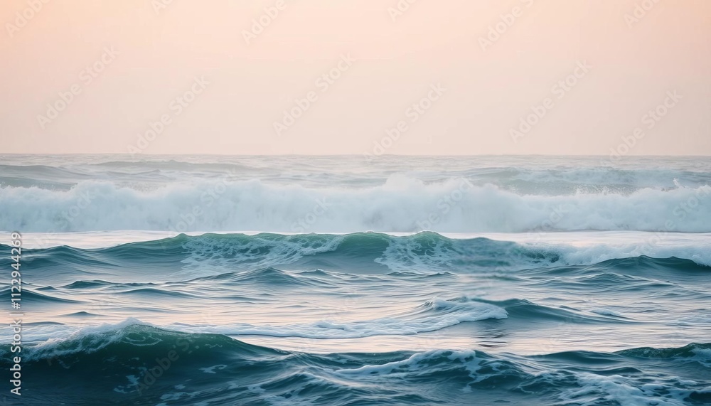 Ocean Waves Crashing Under a Soft Pink Sky Ocean Waves Crashing Under a Soft Pink Sky