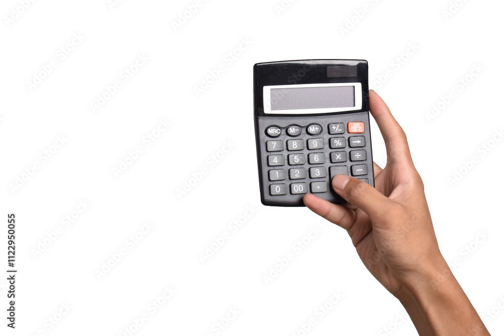 Hand hold calculator isolated on white background Hand hold calculator isolated on white background