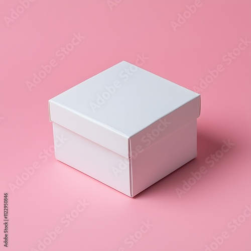 A Stylish Presentation of an Elegant White Box with a Minimalist Design, Perfectly Placed Against a Soft Pink Background, Ideal for Gift Giving and Special Occasions, Radiating Charm.