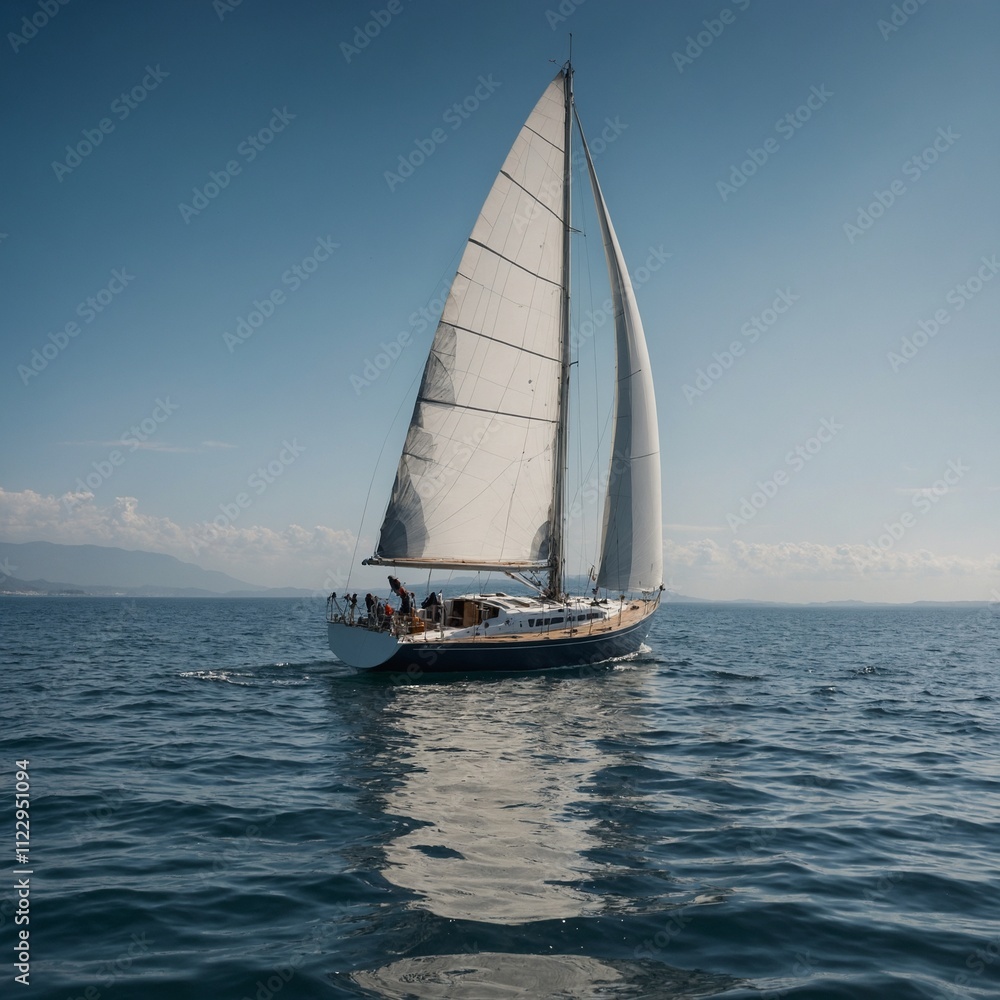 Obraz premium A sailboat floating serenely on the horizon of a calm sea.