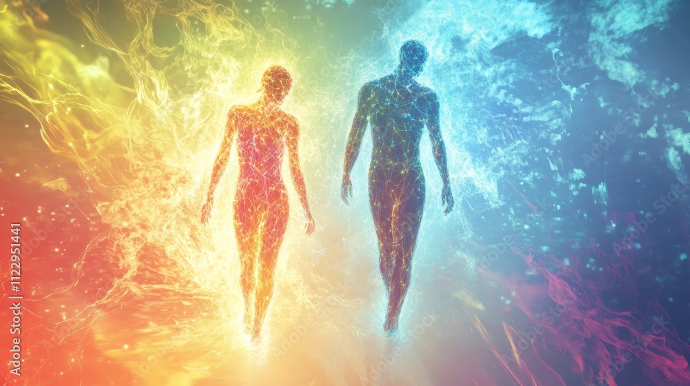 Fototapeta premium Woman and man body consisting out of energy.