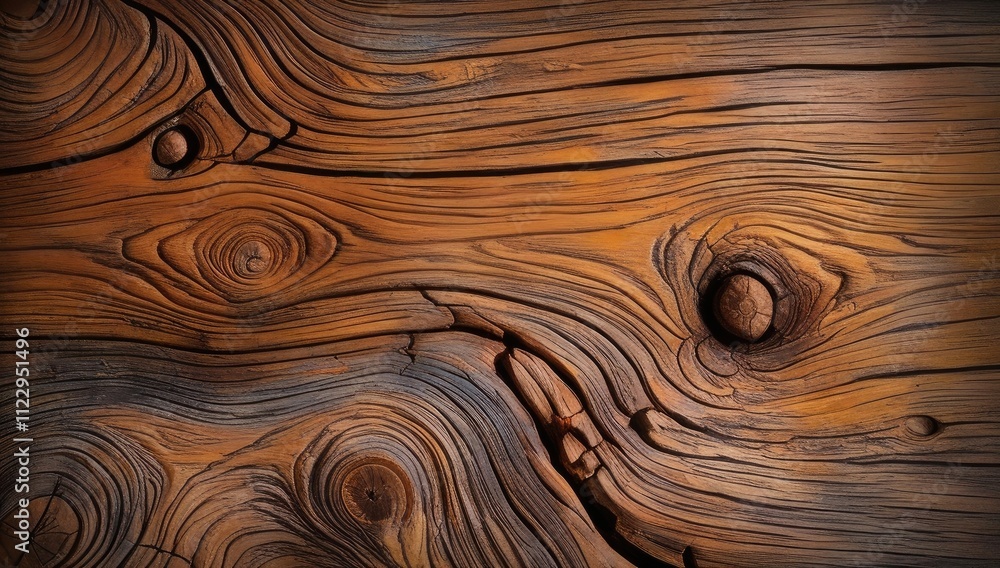 Wooden surface with a rustic and textured look, showcasing aged and natural grain patterns, organic and raw aesthetics, warm earth tones, close-up details that emphasise the imperfections Wooden surface with a rustic and textured look, showcasing aged and natural grain patterns, organic and raw aesthetics, warm earth tones, close-up details that emphasise the imperfections