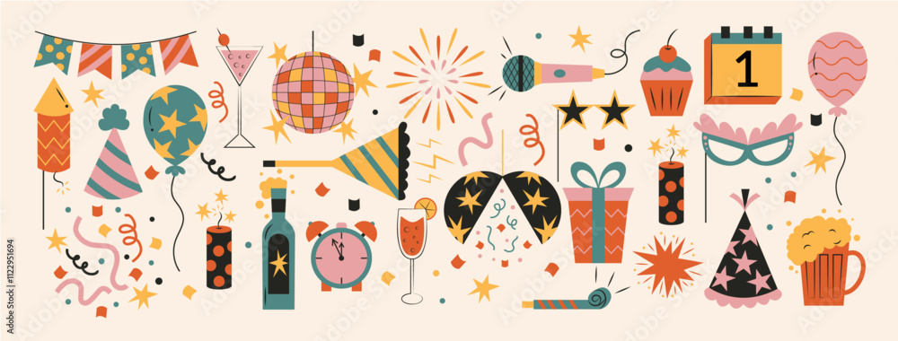 Set of New Year Essentials Illustrations Set of New Year Essentials Illustrations