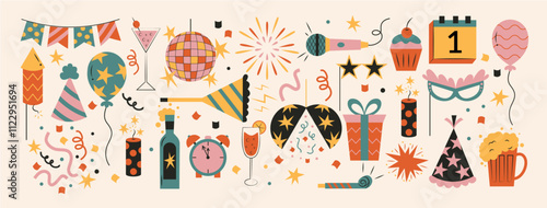 Set of New Year Essentials Illustrations