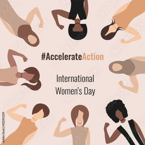 Accelerate Action vector poster template design. Move concept of 2025 International Women's Day. Vector illustration social media brochure poster EPS 10