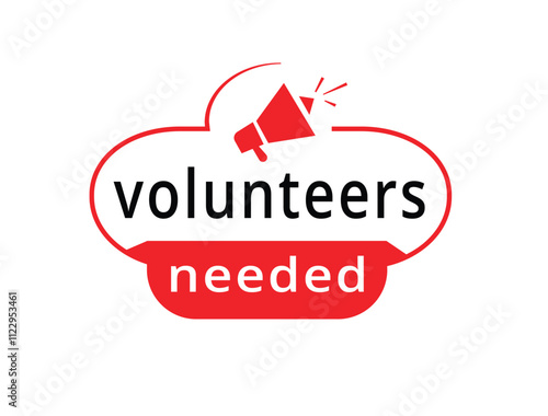 Volunteers needed vector sign, badge icon. Modern banner element isolated on white background.