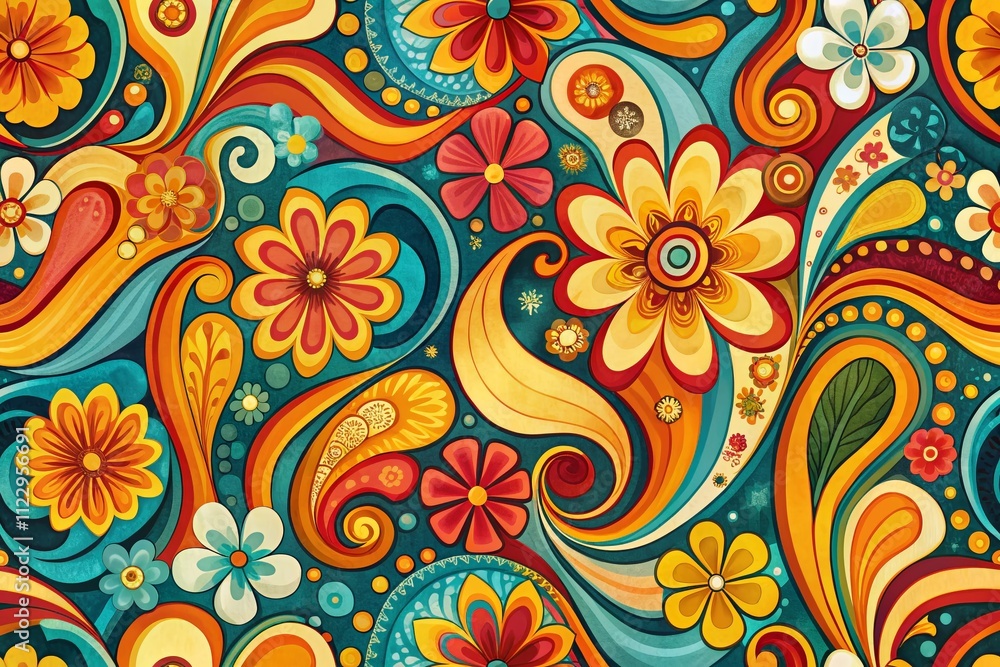 Groovy 70s Retro Long Exposure Pattern with Vibrant Colors and Flowing Shapes for Nostalgic Design Inspiration, Perfect for Backgrounds and Textiles in a Vintage Aesthetic Groovy 70s Retro Long Exposure Pattern with Vibrant Colors and Flowing Shapes for Nostalgic Design Inspiration, Perfect for Backgrounds and Textiles in a Vintage Aesthetic