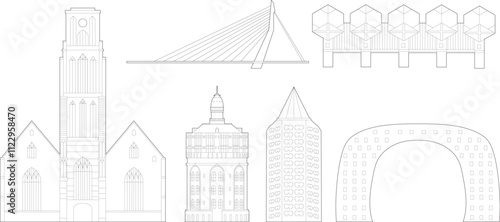 the Landmarks of Rotterdam City in the Netherlands