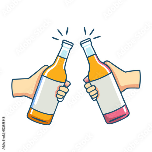 clinking bottles vector icon, new year vector illustration - simple illustration of clinking bottles, symbolizing holiday celebrations and festive spirit new year flat illustration 