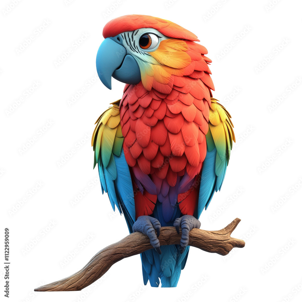 Fototapeta premium A vibrant parrot perched on a branch, showcasing striking red, yellow, and blue feathers.