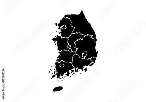 Mapa negro de Corea del Sur en fondo blanco