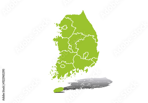 Mapa verde de Corea del Sur con sombra