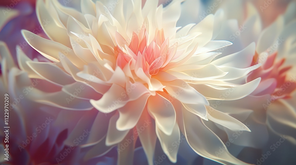Close-up of a pale peach dahlia flower with soft, delicate petals. Close-up of a pale peach dahlia flower with soft, delicate petals.