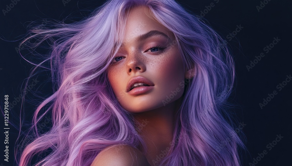 Fototapeta premium Purple Hair Beauty Portrait with Soft Lighting
