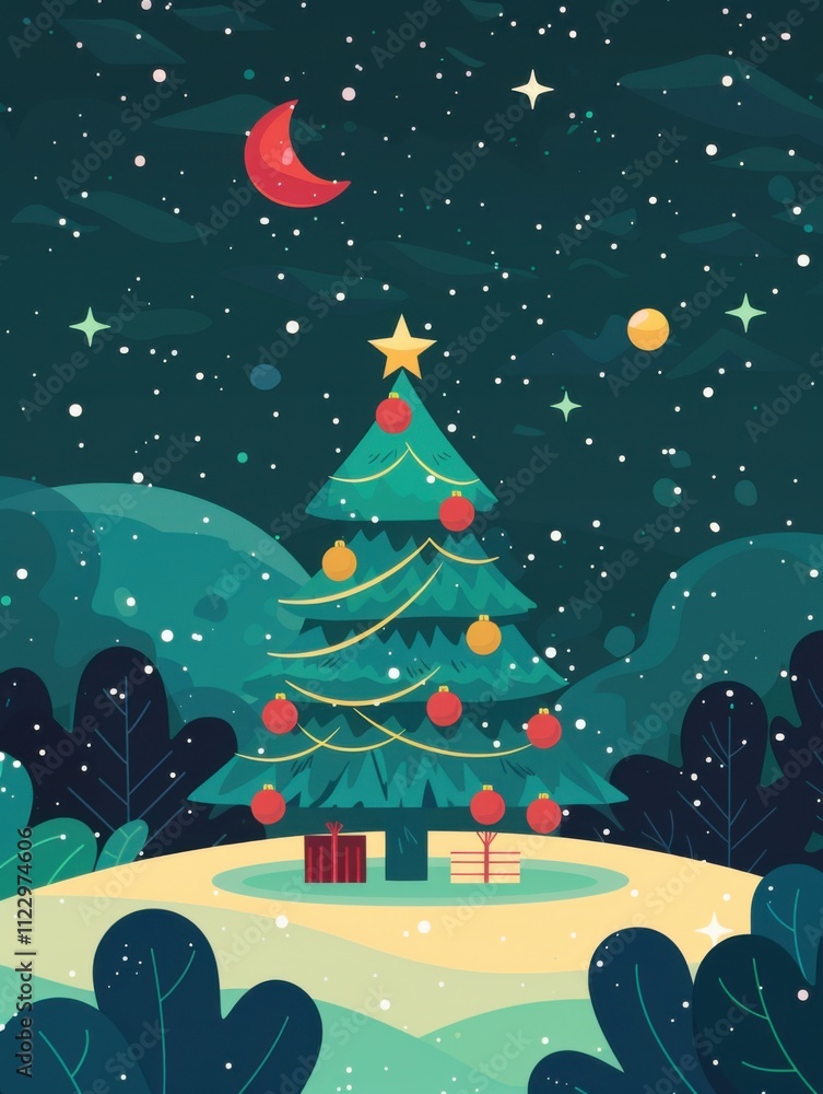 Fototapeta premium Minimalist Christmas: Vector Graphics for Flat Design
