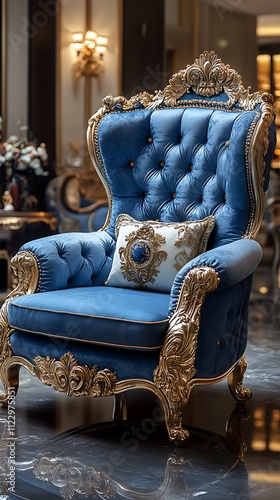 Luxurious velvet royal blue furniture chair high resolution hd picture photo