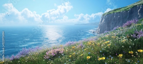 Coastal Cliffscape: A Serene Summer Day photo