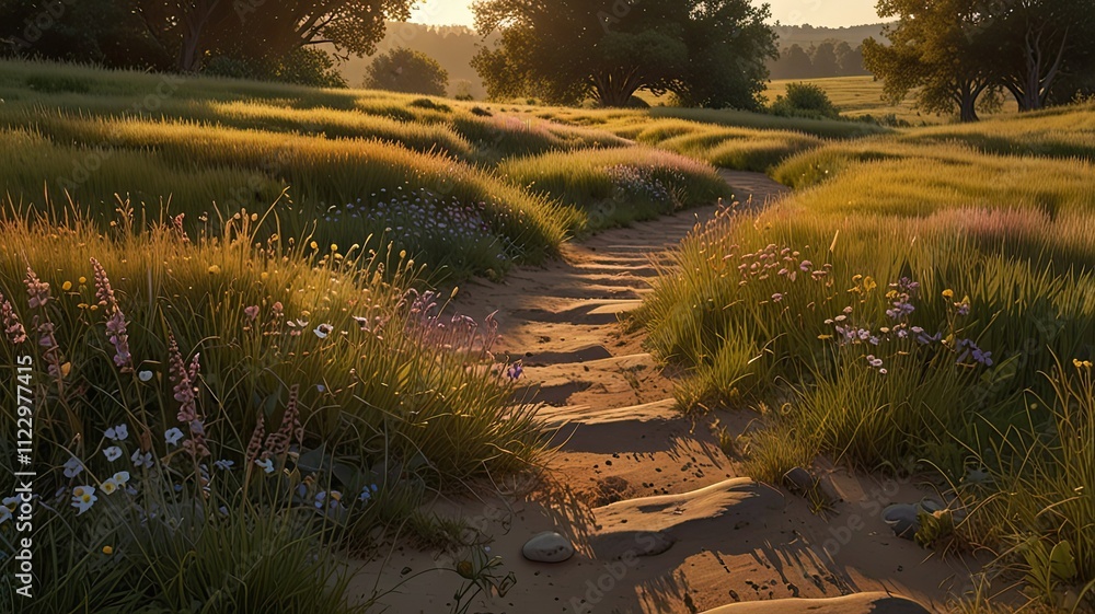 Naklejka premium The Path Through The Tranquil Meadows. Ideal for desktop wallpaper or background. 