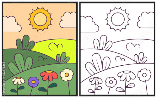 Seasons coloring page vector illustration