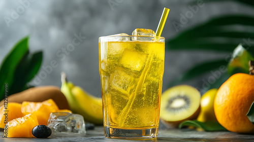 Close-up of the bright yellow color of Inca Kola in a glass