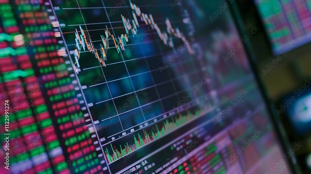 Close-up of digital stock market screen showing upward trend graph, symbolizing stock buyback, financial charts and candlestick patterns in background. Close-up of digital stock market screen showing upward trend graph, symbolizing stock buyback, financial charts and candlestick patterns in background.