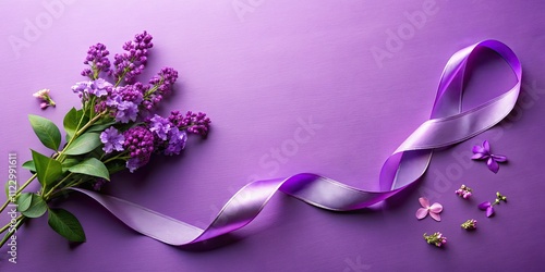 Purple Ribbon Domestic Violence Awareness Background, Lilac Text Space, Candid Photo photo