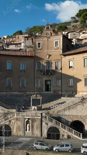 Il centro storico di Palestrina, Roma, Italia.
Vista panoramica del sito archeologico e di Palazzo Barberini a Palestrina. Giorno. photo