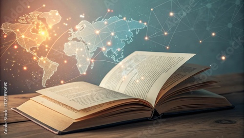An open book symbolizes knowledge while a world map highlights global connections and learning opportunities Generative AI