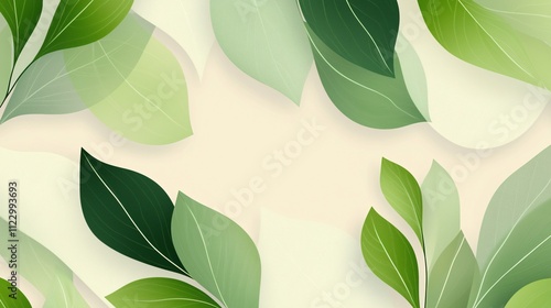 A vibrant arrangement of green leaves with varied shapes and shades, set against a soft, light background, creating a fresh and natural aesthetic.