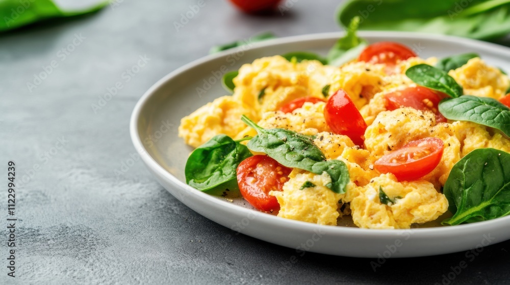 Healthy scrambled eggs with spinach & tomatoes Healthy scrambled eggs with spinach & tomatoes