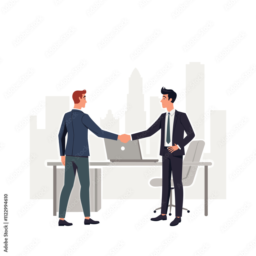 Fototapeta premium Business handshake in an office setting vector design.