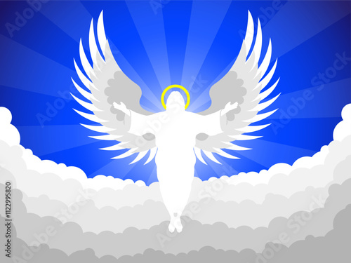 Big Angel in the clouds open arms open wings heaven illustration vector