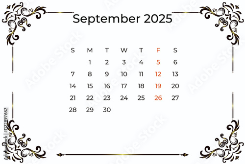 Calendar template for the September 2025,