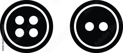 Sewing Buttons black flat and line sketch icon set. Decorative buttons for fasteners dresses garments Jeans Clothing and Accessories vector collection isolated on transparent background.