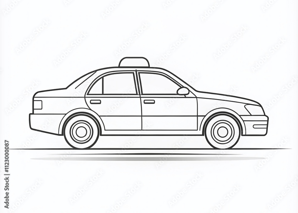Naklejka premium Minimalist Black and White Line Drawing of a Taxi Car Capturing Urban Motion and Simplicity in Design for Modern Art Enthusiasts and Interior Decor