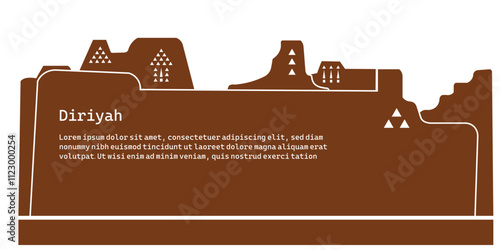 Print Diriyah Saudi Arabia Minimalist Brown Landmark Illustration - Cultural Heritage Design